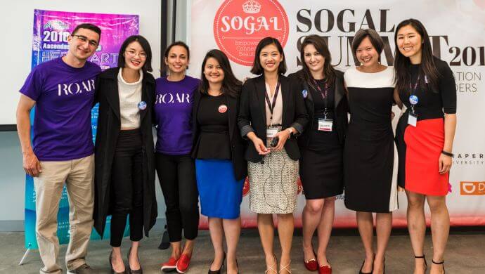 left to right: 1- Mahmoud Mustafa, Product Development at ROAR, 2- Daisy Guo, Co-founder of Tezign, 3 - Yasmine Mustafa, Co-founder and CEO of ROAR, 4 - Virginia Tan, Founder and Managing Director of Lean In China, 5 - Pocket Sun, Founding Partner of SoGal Ventures, 6 - Elizabeth Galbut, Founding Partner of SoGal Ventures, 7 - Adrianna Tan, Founder, Wobe, 8 - Zihan Ling, CEO and Founder of Techbase