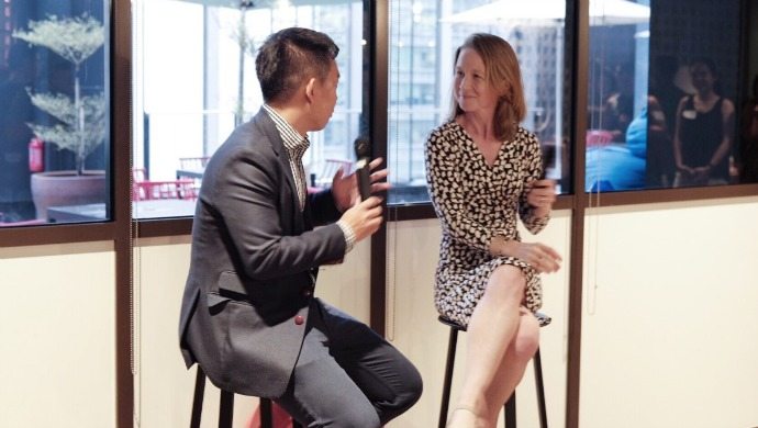 Jim Tan, pictured with sharing economy advisor and investor April Rinne at a networking session at Airbnb. Photo credit: Tan Tan