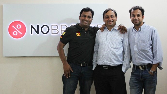 (L to R) NoBroker Co-founders Akhil Gupta and Amit Agarwal with mentor and angel investor Saurabh Garg