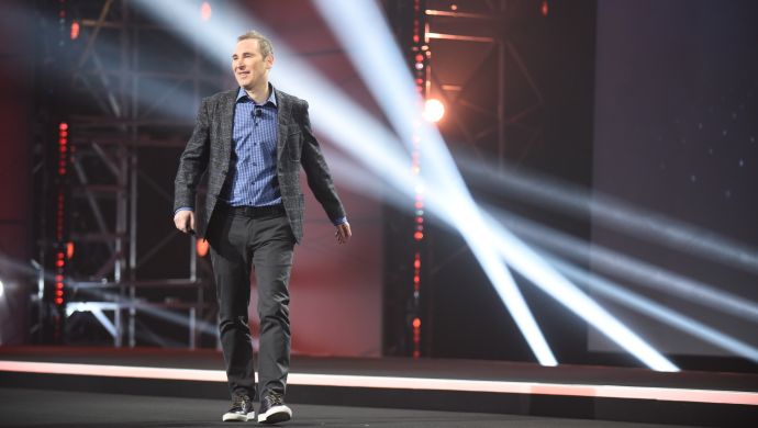AWS CEO Andy Jassy on stage during the first day of AWS re:Invent 2016. 