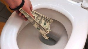 money in the toilet