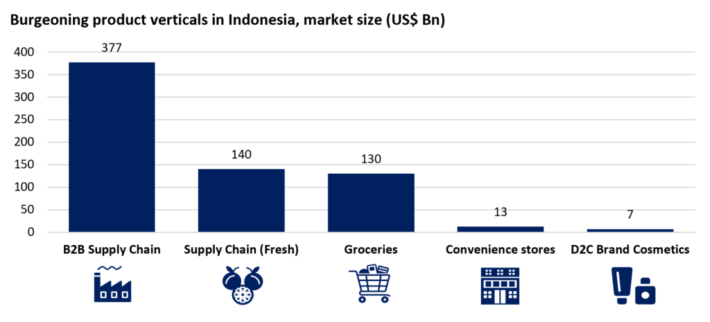 Burgeoning product verticals in Indonesia, market size (US$ Bn) (Source_ Euromonitor 2020, ACV analysis)